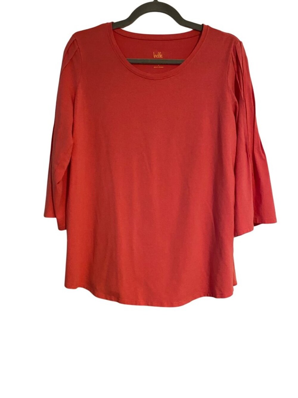 Belle Kim Gravel Women's M Coral Tunic Top Relaxed Fit Pleated Bell Sleeve Boho
